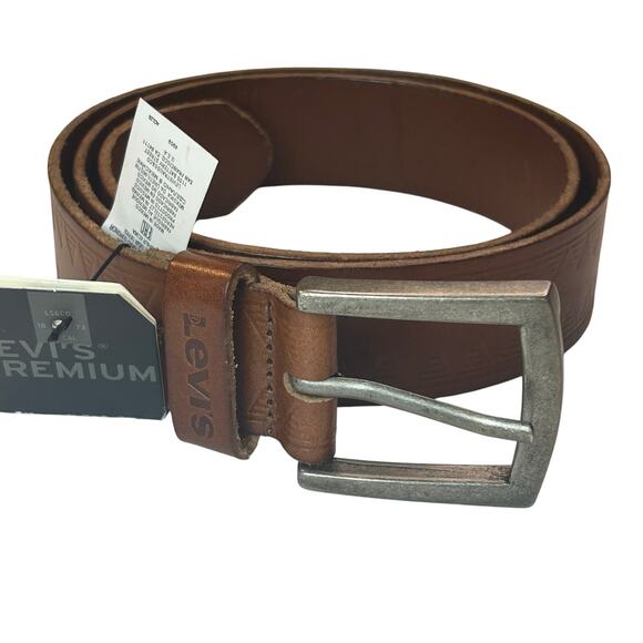Levi's men's NWT handmade leather brown belt design silver buckle size 36 - Picture 1 of 12